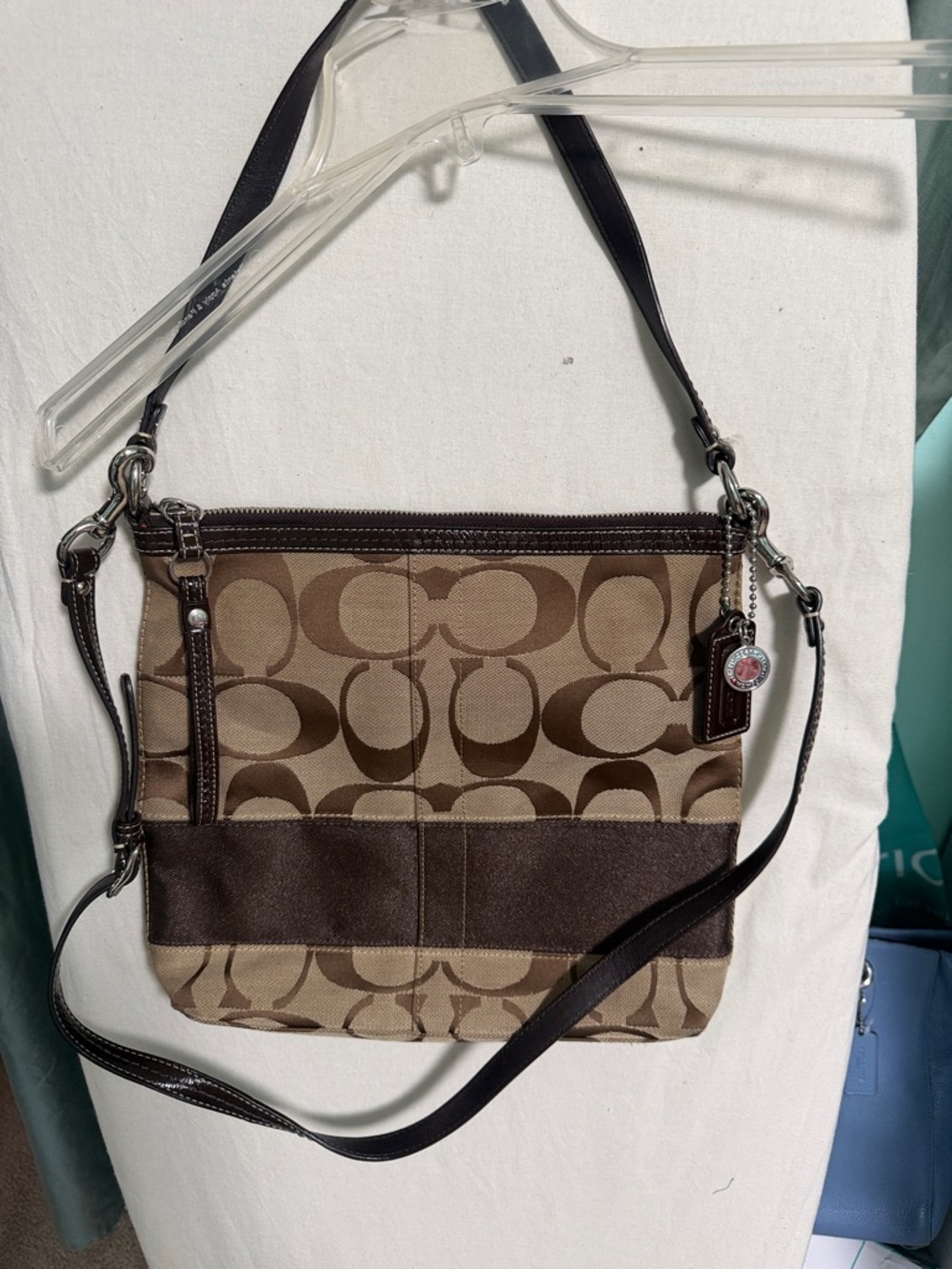 Coach Tan and Dark Brown Signature Crossbody Bag